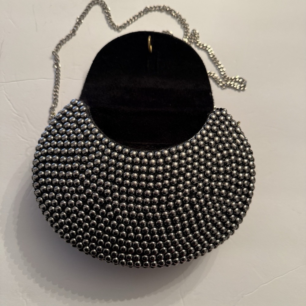 Ramla Bag Clutch Shoulder Bag Black Silver Metallic‎ Evening Party Handmade New - Picture 2 of 7